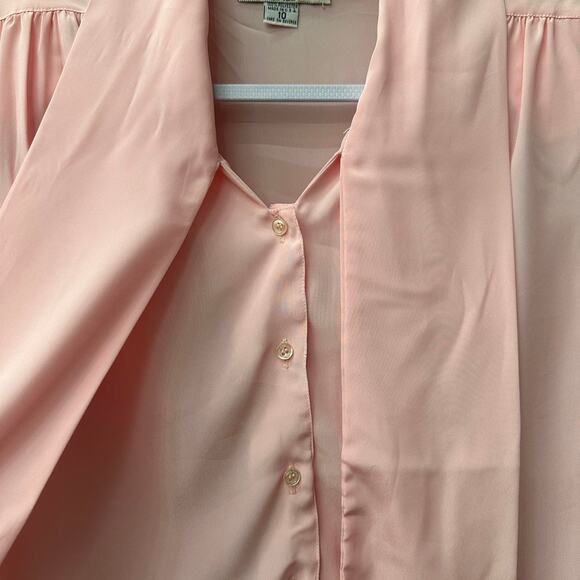 1980s M Baby Pink Bow Blouse Made in USA Light - Picture 5 of 7